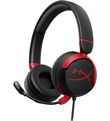 HyperX Cloud Mini gaming headset with microphone, black and red design for plug-and-play console gaming.