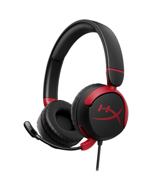 HyperX Cloud Mini gaming headset with microphone, black and red design for plug-and-play console gaming.