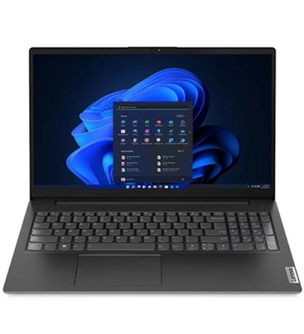 Lenovo V15 laptop with 15.6-inch display, 8GB RAM, 256GB SSD, Intel Core i3, Qwerty Spanish keyboard, modern design.