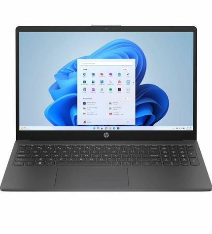 HP FD0064NF laptop with 15.6-inch display, 8GB RAM, and 256GB SSD, shown with open screen and keyboard.