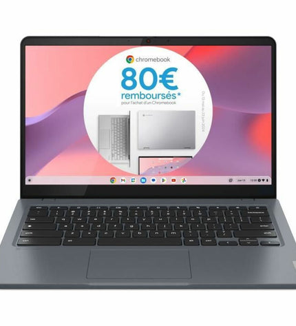 Lenovo IdeaPad 3 14-inch laptop with Intel Core i3, 8GB RAM, 128GB SSD, open with keyboard visible.