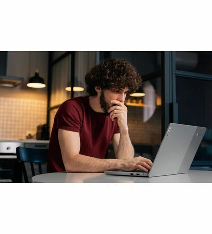 Lenovo IdeaPad 3 14-inch laptop with Intel Core i3, 8GB RAM, and 128GB SSD, shown from a side angle on a white background.