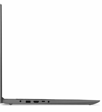 Lenovo IdeaPad 3 17IAU7 laptop with 17.3-inch display, 12GB RAM, and 512GB SSD, shown from a side angle.