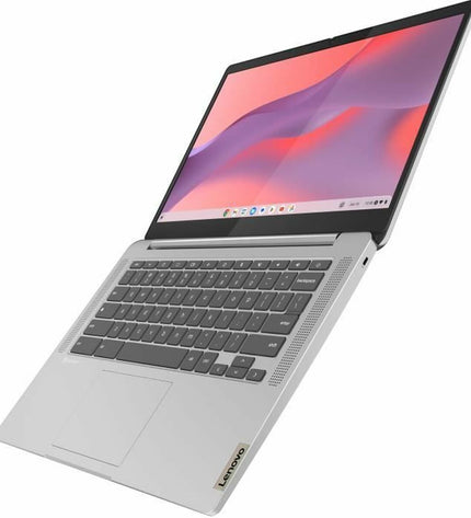 Lenovo IdeaPad 3 14-inch laptop with 8GB RAM and 128GB SSD, shown open with screen and keyboard visible.
