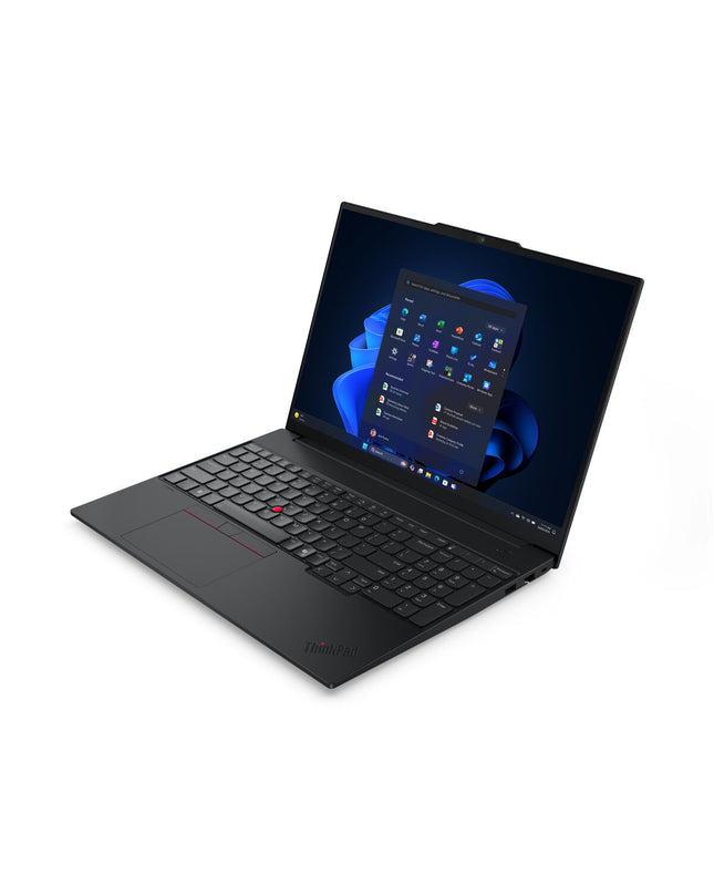 Lenovo 16-inch laptop with Intel Core Ultra 7, 16GB RAM, 512GB SSD, Qwerty keyboard, Spanish layout, sleek design.