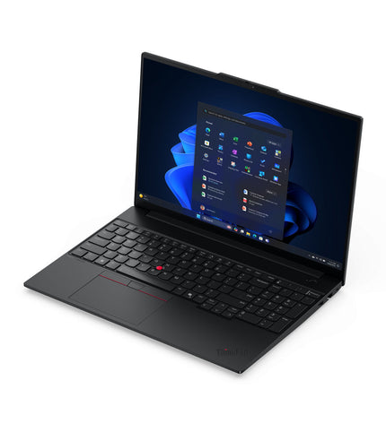 Lenovo 16-inch laptop with Intel Core Ultra 7, 16GB RAM, 512GB SSD, QWERTY Spanish keyboard, sleek design.