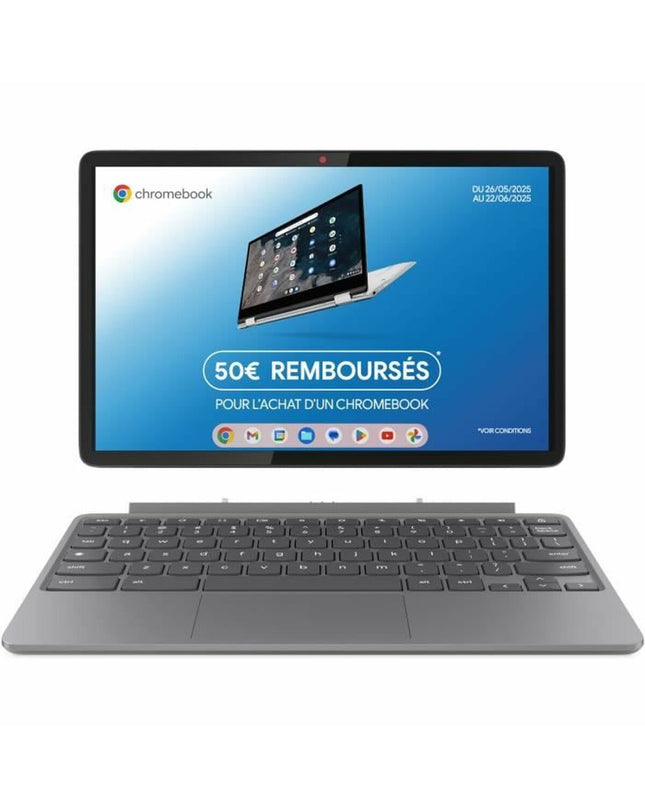 Lenovo 10.95-inch laptop with Kompanio 838 processor, 8 GB RAM, and 128 GB SSD shown with keyboard and screen.
