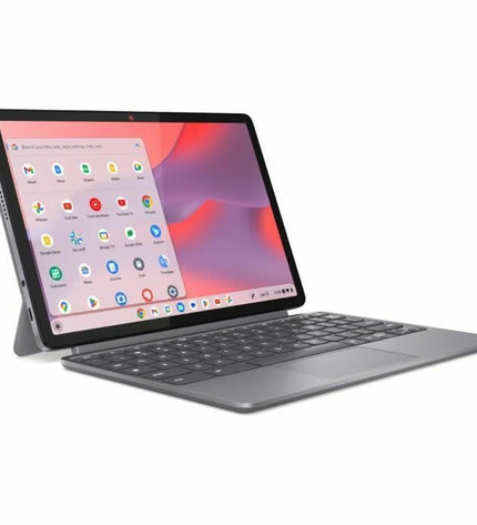 Lenovo 10.95-inch laptop with Kompanio 838 processor, 8GB RAM, and 128GB SSD, shown with open screen and keyboard.