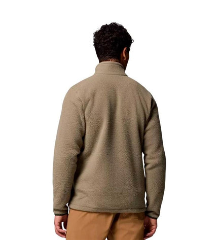 Columbia men's fleece lining for Jasper Ridge outdoor jacket, showing soft green fleece fabric for hiking and camping activities.