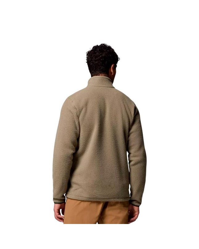 Columbia men's fleece lining for Jasper Ridge outdoor jacket, showing soft green fleece fabric for hiking and camping activities.