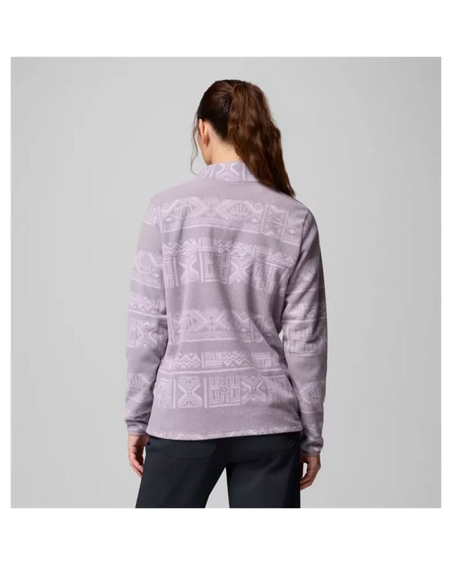 Columbia Benton Springs fleece lining in soft violet, suitable for outdoor and camping activities, shown on a woman.