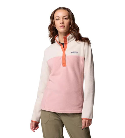 Columbia Benton Springs fleece-lined half snap zipper jacket for women, suitable for outdoor activities and camping.