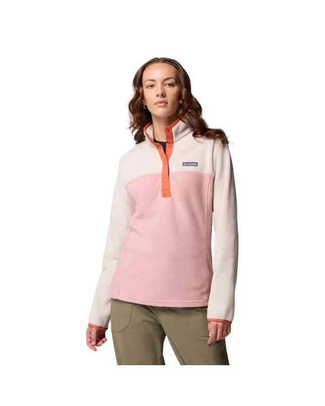 Columbia Benton Springs fleece-lined half snap zipper jacket for women, suitable for outdoor activities and camping.