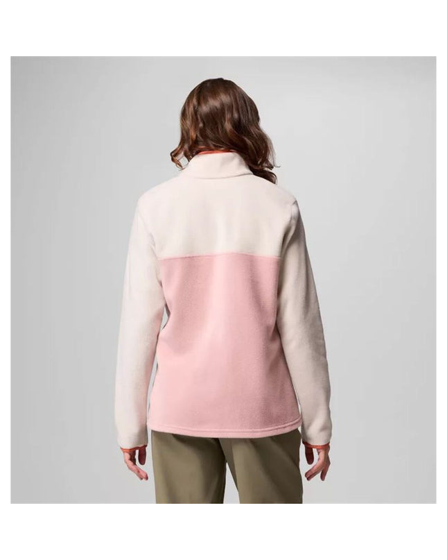 Columbia Benton Springs fleece vest with half snap front, ideal for outdoor activities and camping, shown in a close-up shot.
