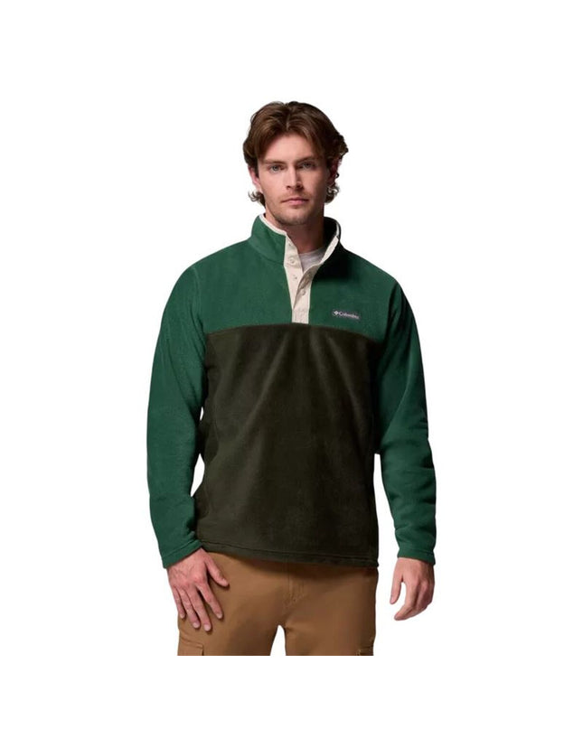 Columbia Sns Mountain fleece lining men's half snap outdoor jacket, olive color, suitable for camping and hiking.