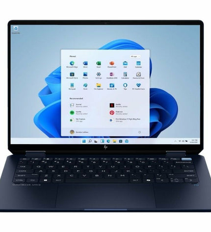 HP OmniBook X Flip 14 laptop with 14-inch display, Intel Core Ultra 7, 32GB RAM, and 1TB SSD, showing the open laptop screen.