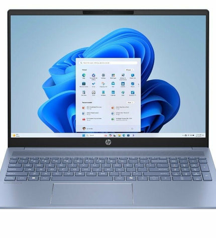 HP OmniBook 5 AI 16-inch laptop with Intel Core Ultra 7, 32GB RAM, and 1TB SSD, shown from a front angle.