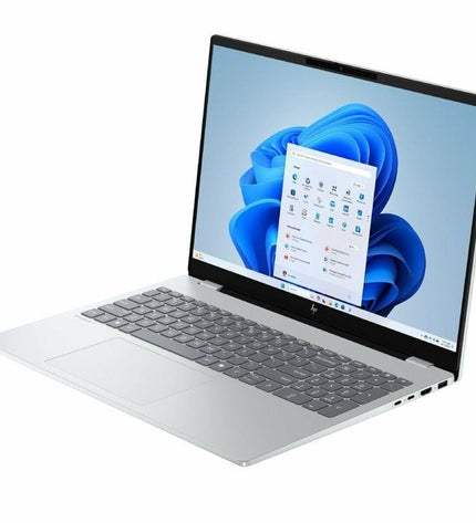 HP OmniBook 7 AI 16-inch laptop with Intel Core Ultra 7, 32GB RAM, 1TB SSD, Nvidia GeForce RTX 4050 display open with keyboard visible.