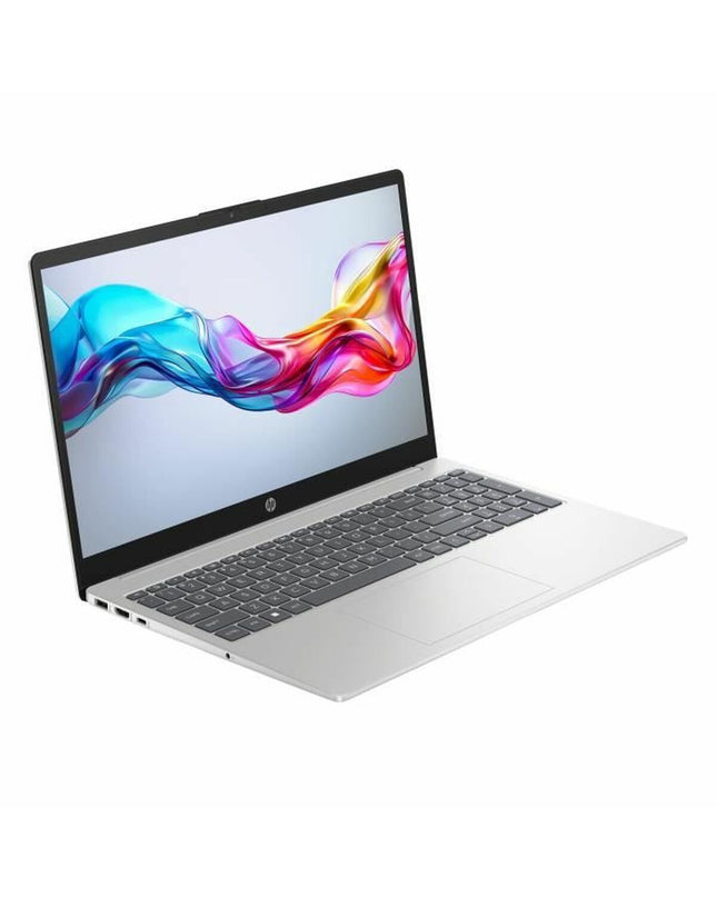 HP laptop with calculator function, shown with sleek silver design and keyboard, suitable for calculations and everyday use.