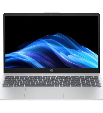 HP laptop with calculator function showing a sleek design and keyboard, suitable for everyday computing and calculations.