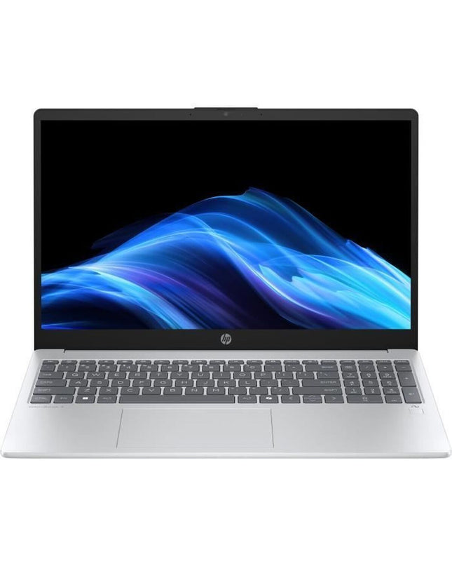HP laptop with calculator function showing a sleek design and keyboard, suitable for everyday computing and calculations.