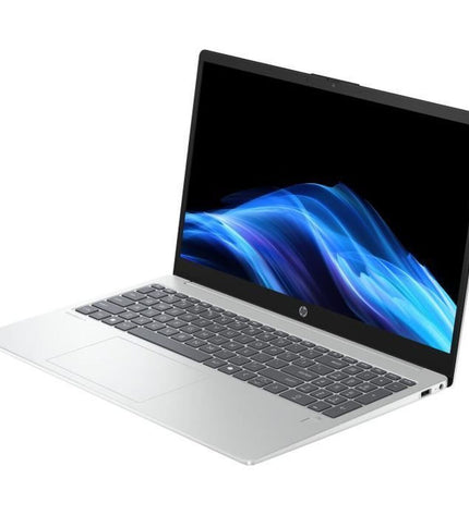 HP laptop used for calculations, showing a sleek design with a keyboard and screen, ideal for computing tasks.