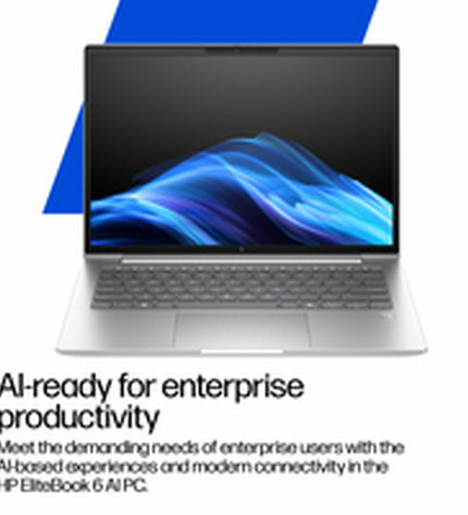 HP AD3A1ET#ABE 14-inch laptop with Intel Core Ultra 7, 16GB RAM, and 512GB SSD, showing the keyboard and screen.