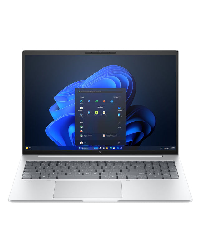 HP AD2Z3ET#ABE 16-inch laptop with Intel Core Ultra 5, 16GB RAM, and 512GB SSD, showing the laptop and keyboard.