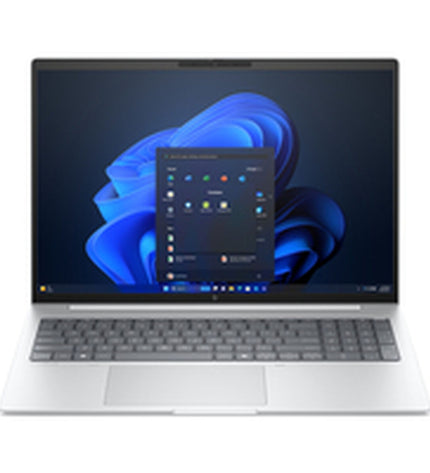 HP 16-inch laptop with Intel Core Ultra 5, 16GB RAM, and 512GB SSD, shown with sleek design and screen display.