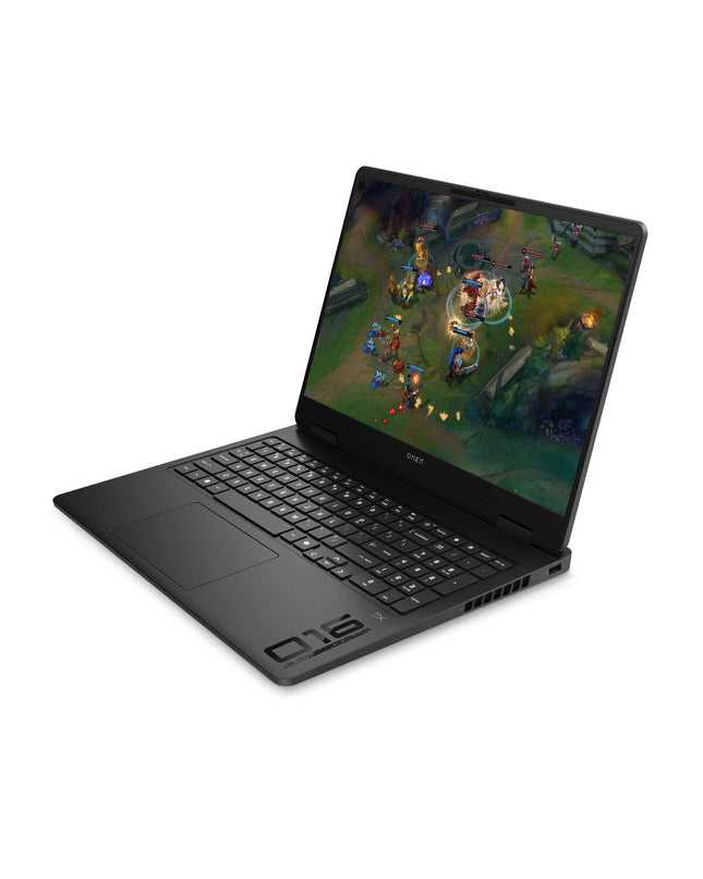 HP OMEN gaming laptop with 16-inch display, AMD Ryzen AI 9 processor, 32GB RAM, and sleek design.
