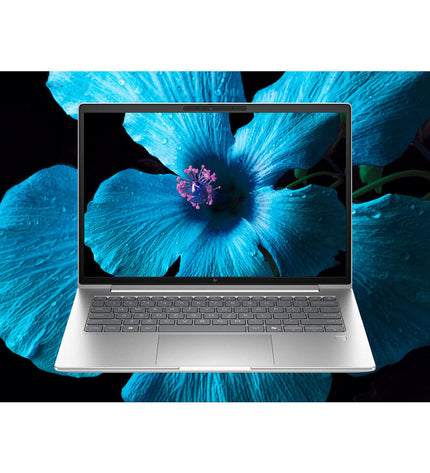 HP 14-inch laptop with 16 GB RAM and 512 GB SSD, featuring a sleek design and full keyboard for computing tasks.