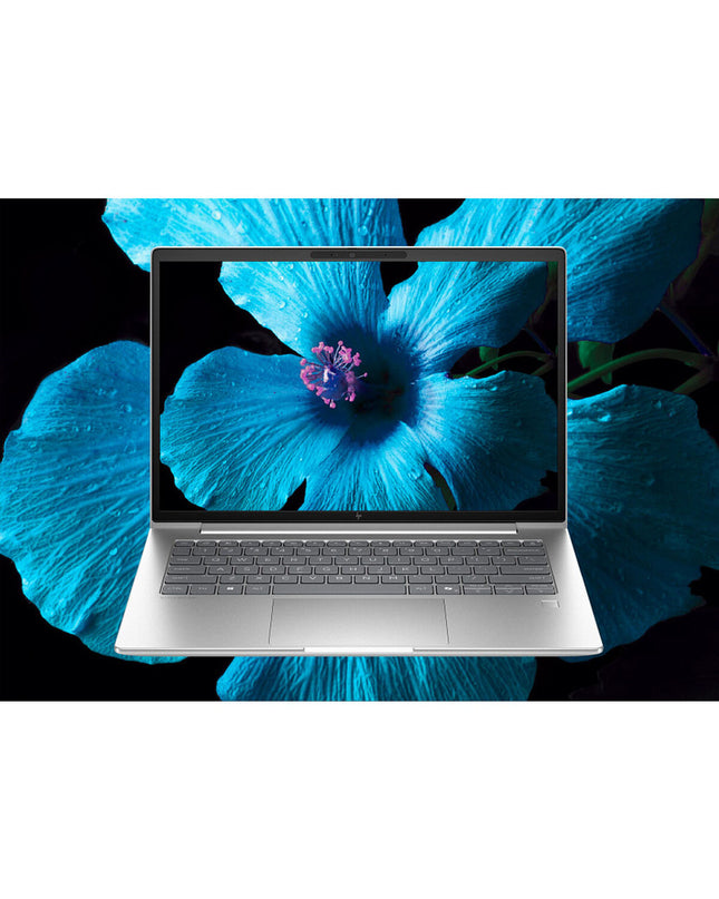 HP 14-inch laptop with 16 GB RAM and 512 GB SSD, featuring a sleek design and full keyboard for computing tasks.