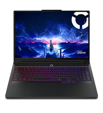 Lenovo 16-inch laptop with 2TB SSD, QWERTY Spanish keyboard, shown with open screen and keyboard layout.
