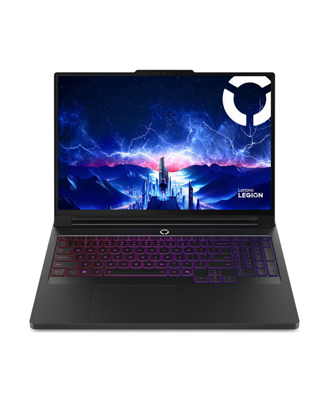 Lenovo 16-inch laptop with 2TB SSD, QWERTY Spanish keyboard, shown with open screen and keyboard layout.