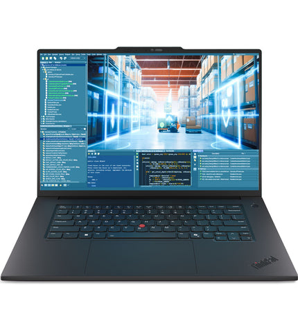 Lenovo 16-inch laptop with Intel Core Ultra 7, 32GB RAM, 1TB SSD, QWERTY Spanish keyboard, sleek and modern design.