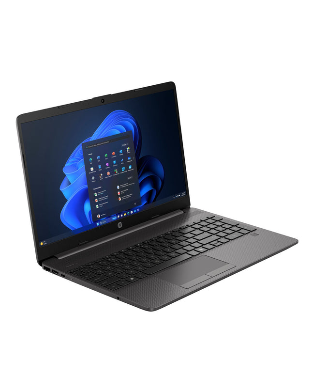 HP 15.6-inch laptop with 8GB RAM, 256GB SSD, Intel Core i3, black keyboard, and sleek design.