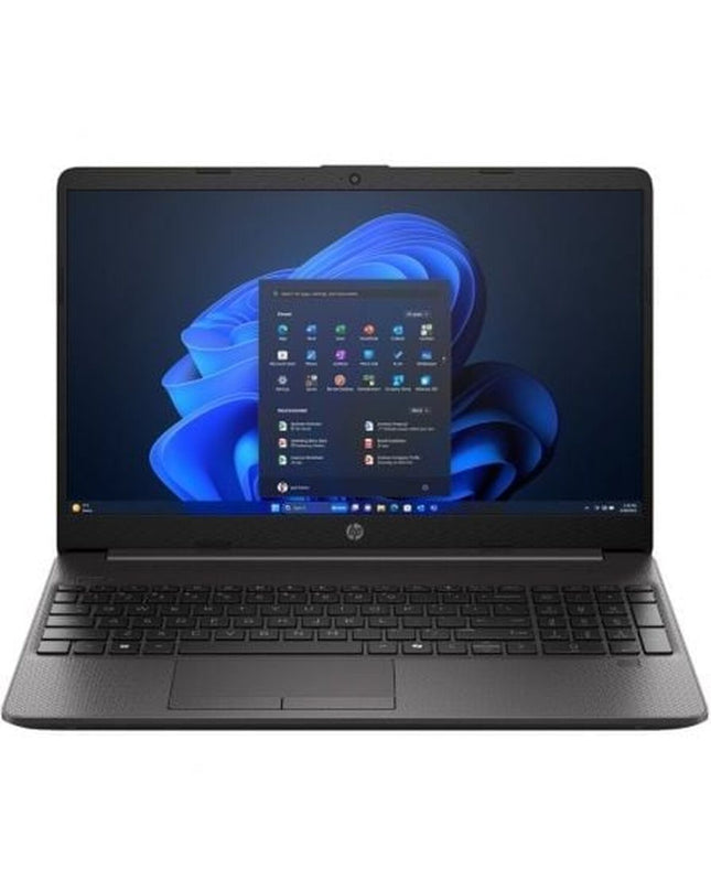 HP 250RT G9 laptop with 15.6-inch display, 8 GB RAM, and 256 GB SSD, shown from a front angle with keyboard and screen visible.