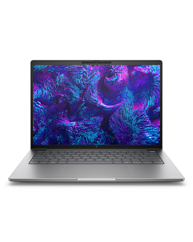 HP 14-inch laptop with calculator function, black keyboard, and sleek design, shown in a close-up image.