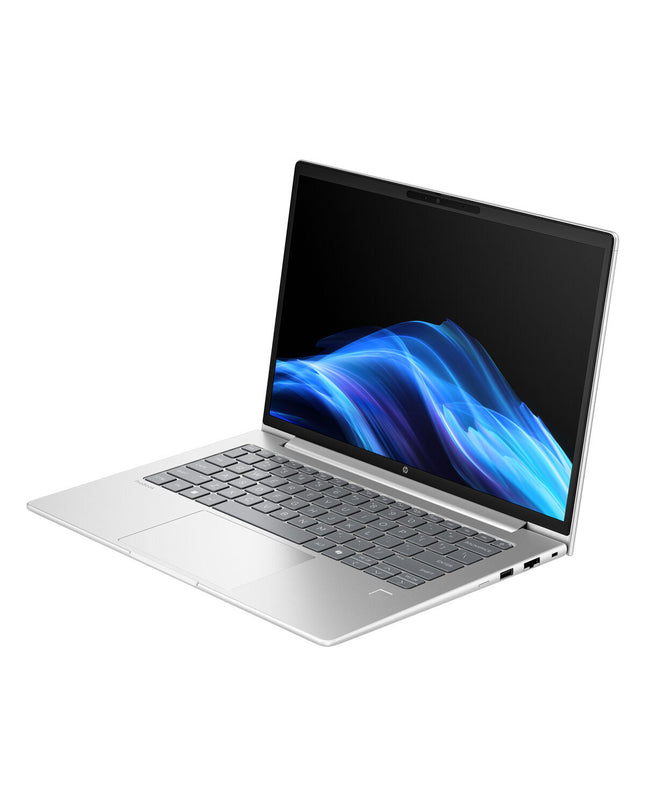 HP CQ0D3ET 14-inch laptop with 16GB RAM and 512GB SSD, shown with sleek design and open screen.