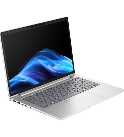 HP CQ0D3ET 14-inch laptop with 16GB RAM and 512GB SSD, showing the keyboard and screen in a sleek design.