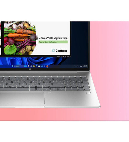HP CQ0D6ET 16-inch laptop with Intel Core Ultra 7, 16GB RAM, and 512GB SSD, featuring a sleek design and modern display.