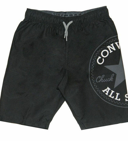 Black Converse men's swim shorts with wrap-around design, suitable for sports and outdoor watersport activities.