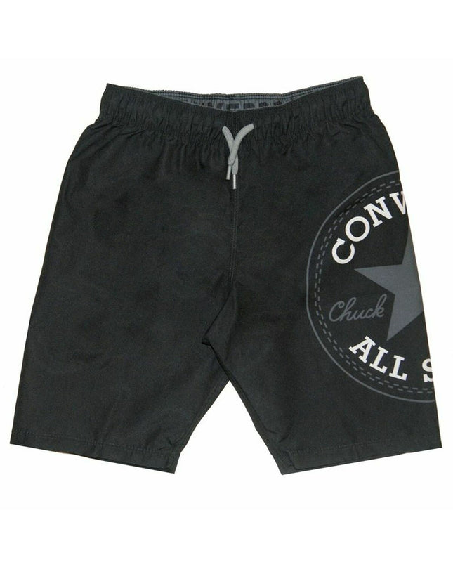 Black Converse men's swim shorts with wrap-around design, suitable for sports and outdoor watersport activities.