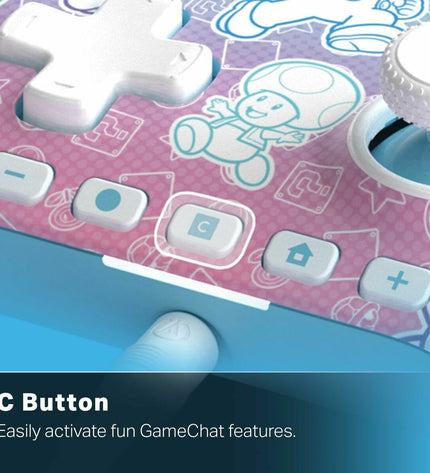 Powera portable game computer, electronic toy for gaming, shown with colorful controls and screen in a playful setting.