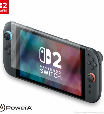 Powera Nintendo Switch 2 screen protector for electronic gaming console, easy plug and play installation, transparent protective cover
