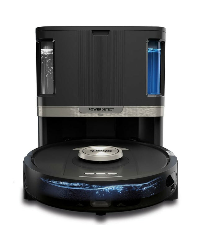 Shark RV2800ZEEU robot stofzuiger vacuum cleaner on a hardwood floor, designed for home cleaning and floor maintenance.