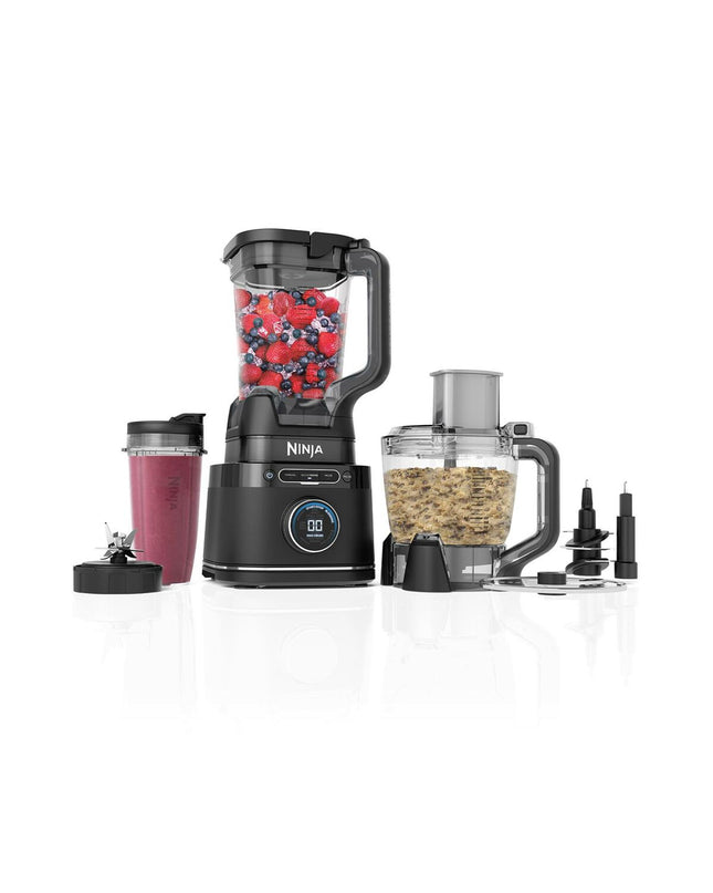 Ninja TB401EU black 1200W compact kitchen mixer, small electric appliance for home cooking, with blending and mixing attachments.