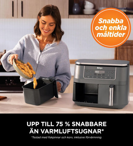 NINJA DZ300EU gray air fryer with digital display, 7.6L capacity, 2400W for home cooking and small kitchen appliances.