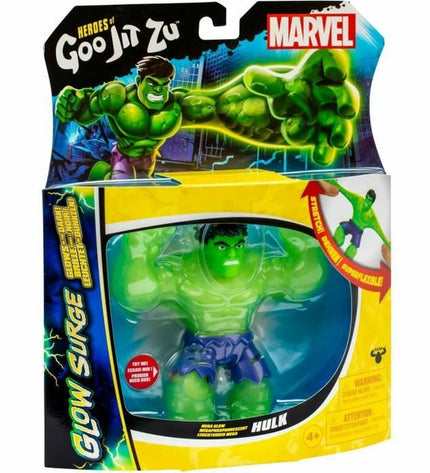Goo Jit Zu Hulk Glow Surge action figure from speelgoed en games, featuring a green Hulk figure with glowing effects.
