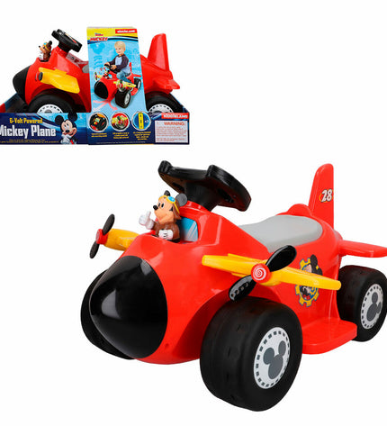 Mickey Mouse elektrische auto voor kinderen met 6V batterij, speelgoed vliegtuigje voor binnen en buiten, kleurrijk en kindvriendelijk